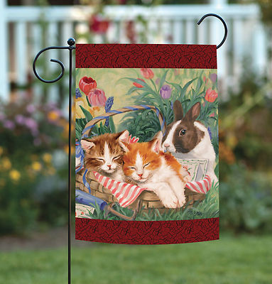 Toland Too Cuddly 12x18 Spring Flower Kitty Cat Bunny Rabbit Garden ...