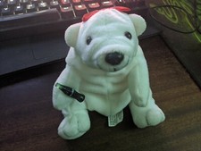 1997 Coca-Cola Classic Polar Bear Beanie Plush with Coke Bottle Red Ribbon Bow
