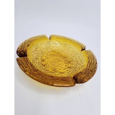 Anchor Hocking Soreno Amber Ashtray Large Vintage Round Ripple Heavy Thick Glass