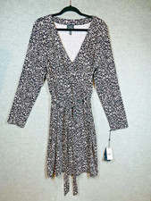 Adrianna Papell Skin Print Faux Wrap Jersey Dress Size 14 V-Neck Career NWT