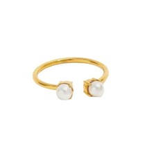 Double Pearl 18k Gold Plated Stainless Steel Stackable Ring Size 8