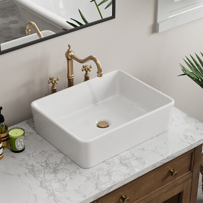 Rectangular Vessel Sink 19''x15'' Bathroom Sink Above Counter Ceramic Art Basin