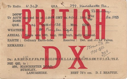 1926 QSL QSO Karte Amateurfunk Postkarte British DX BURNLEY, LANCASHIRE. Briefmarke 20er Jahre