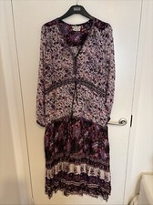 Vintage purple floral gauze cotton Indian 70s 80s smock kaftan dress S