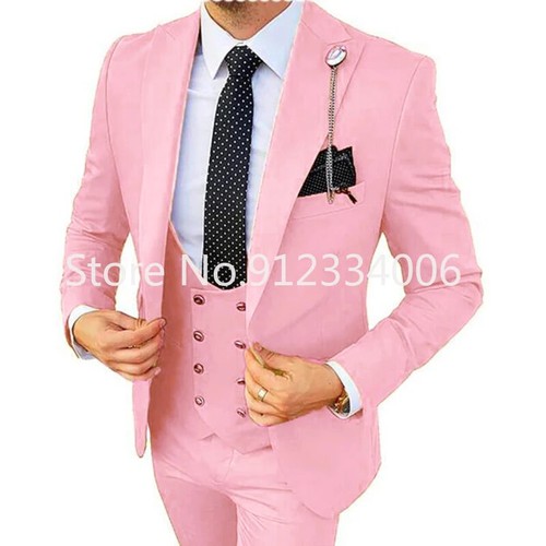 Formal Men 3 Piece Wedding Suits Wedding Suit Costume (Blazer+Pants+Vest) - Picture 26 of 42