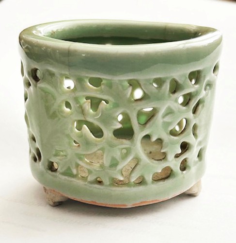 Antique Korean (Japanese, Chinese?) Celadon Open Work Brush Pot
