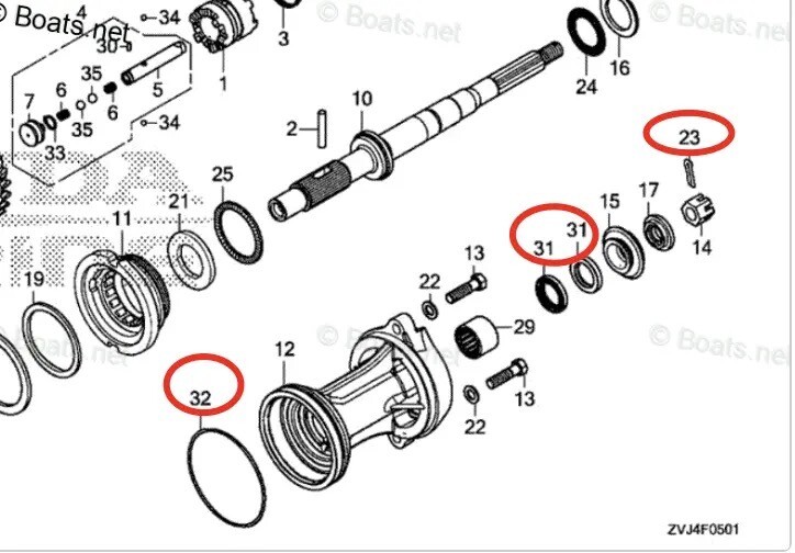 Honda Marine Lower Gearcase Propeller Shaft Oil Seal 91252