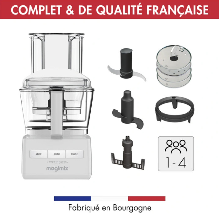 Magimix 18370F CS 3200 XL Blanc et couteaux en acier Sabatier