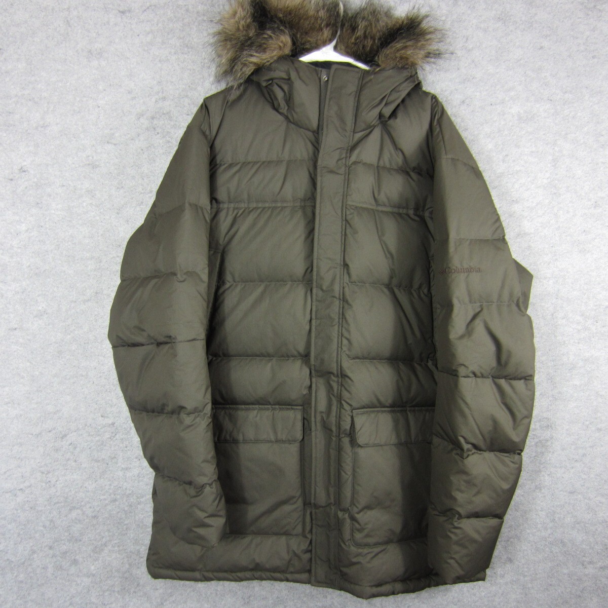 ジャケット・アウター Columbia hooded puffer jacket green xl Columbia Puffer Coat Jacket XL Faux Fur Hood Green Full Zip Duck