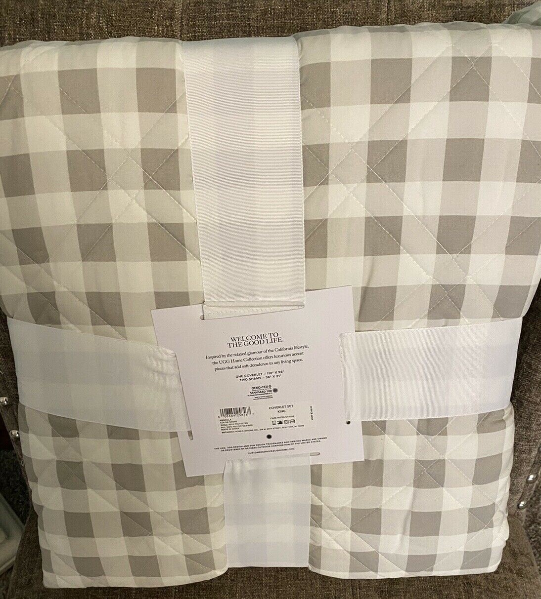 Ugg KING Size Coverlet Quilt + 2 Shams Priscilla STONE Tan Beige White