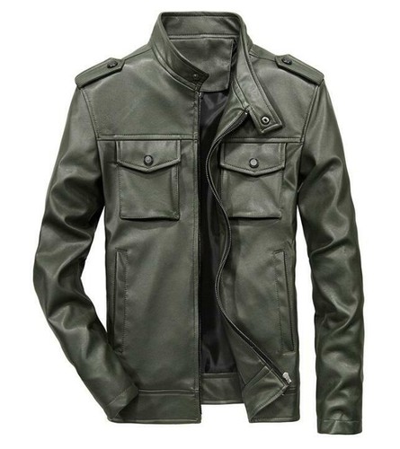 Mens Slim Fit Leather Jackets Biker Jacket Fashion Motorcycle Coat Outwears Tops - Picture 3 of 13