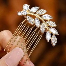 Crystal Bride Wedding Hair Comb Leaf Bridal Headpieces Rhinestone gold leaf