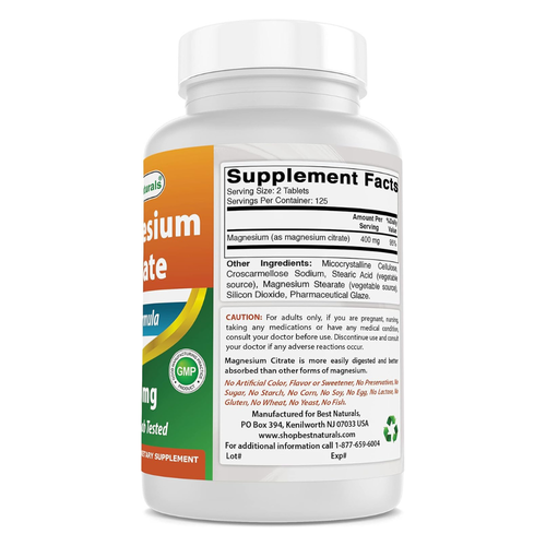 Best Naturals Magnesium Citrate 400mg Dietary Supplement - 250 Tablets - Picture 13 of 18