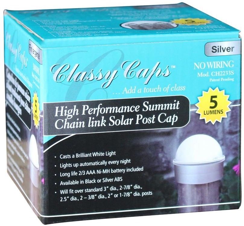 6 Pack Chain Link Fence Solar Post Cap Lights in Black or Silver ABS