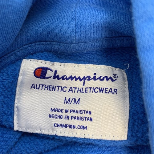 Champion Authentic Hoodie Men Medium Blue Sweatshirt Spell Out Activewear - Picture 6 of 9