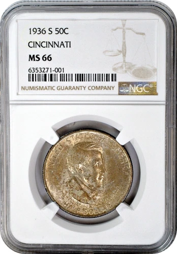 1936-S Commemorative Half Dollar 50C Cincinnati Gem Uncirculated NGC MS66
