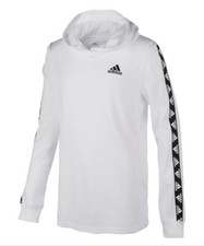 Adidas Boys White Badge of Sport Pullover Hooded T-Shirt