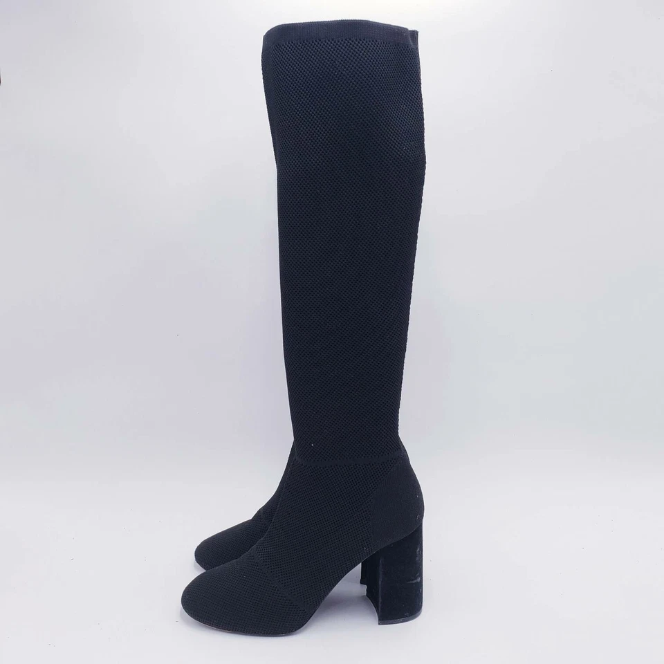 Joie Women's 8 Black Tall Knee High Knit Boot Chunky Block Heel Square Toe — 第 4/4 张图片
