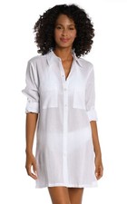 La Blanca Island Fare Resort Long Sleeve Crinkled Cover-Up Shirt, White, XL