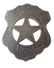 Collectable Western Badge Old West Silver US Marshal Filigree Shield Badge