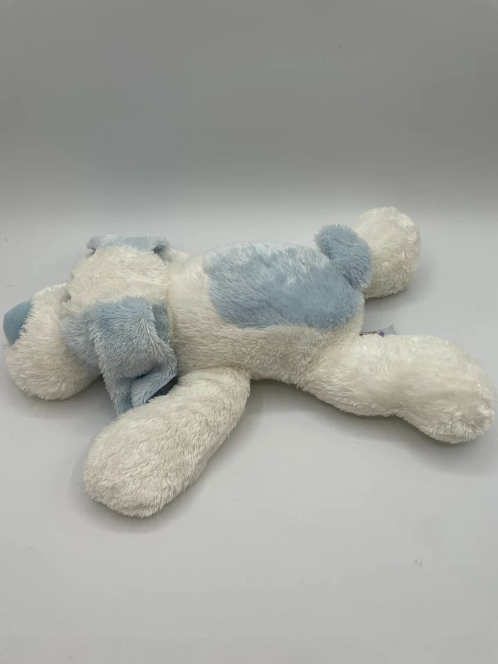 Orelhas de cetim Aurora Baby de pelúcia cachorro 13" azul branco amoroso deitado - Imagem 3 de 4