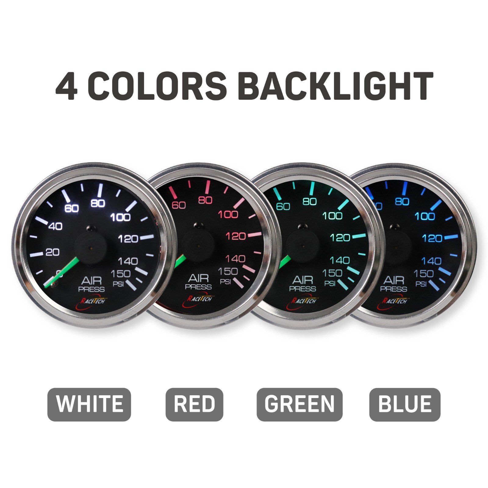RACETECH 52mm 150PSI 이중 바늘 기계식 에어 서스펜션 압력 게이지 (검정색) 2