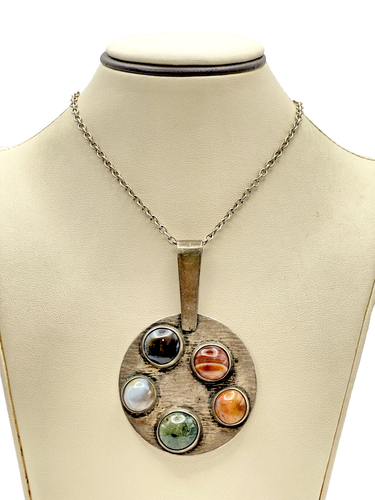 Colgante de ágata multicolor de plata de ley 925 con cadena 32"