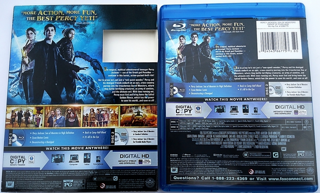 PERCY JACKSON: SEA OF MONSTERS BLU RAY DVD 2 DISC SET & SLIPCOVER