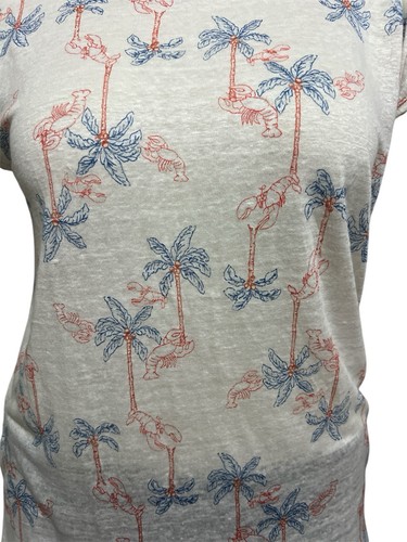 C & C California Size L 100% Linen Top Palm Tree Lobster Print Cap Sleeve NWoT - Picture 5 of 9