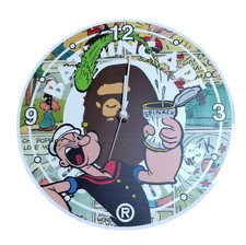 A BATHING APE x Popeye and Spinach Illustration Wall Clock Diameter 11 in