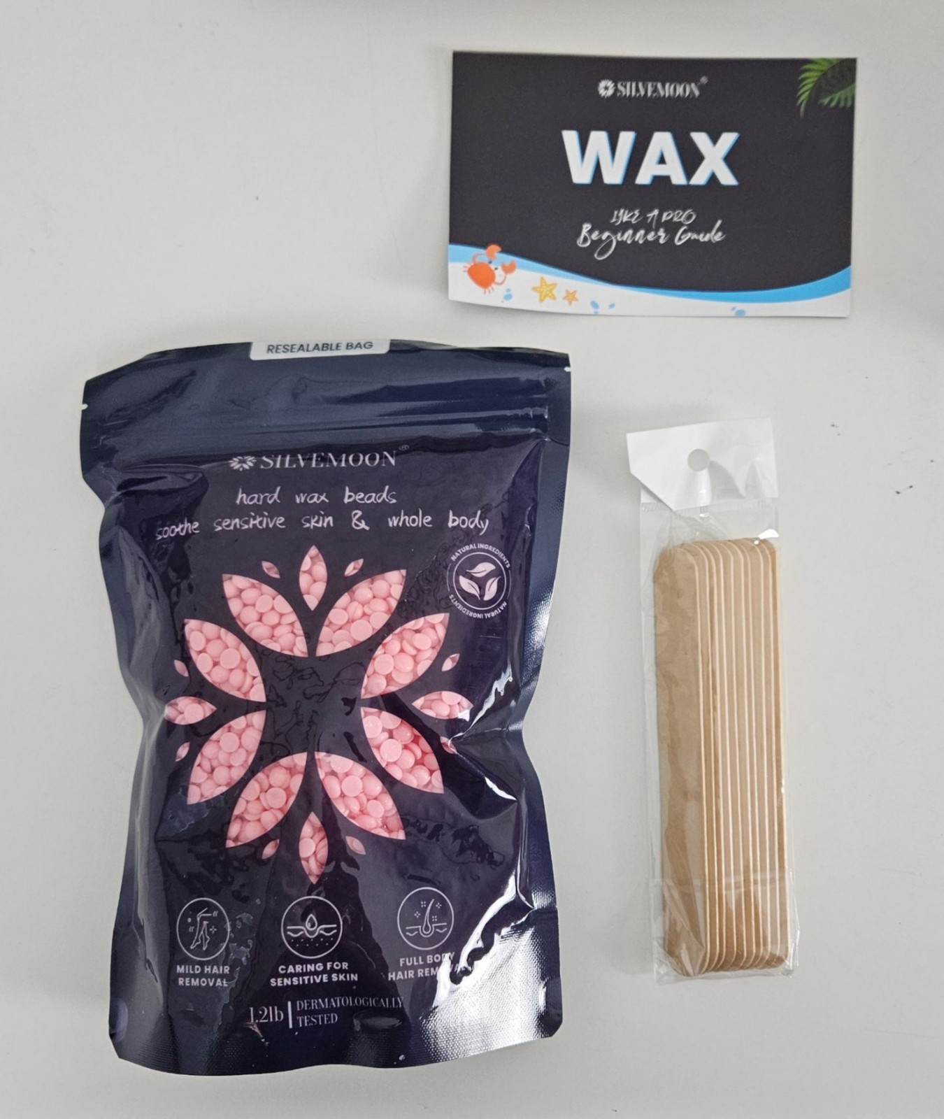 Hard Wax Beads - Sensitive Skin Hair Removal Kit 1.2lb Refill Pack 10 App Sticks