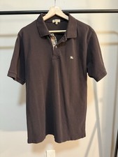 Burberry London Brown Cotton Polo Shirt Embroidered Made In Great Britain L