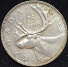 1952 LowRelief EXTREMELY FINE Canadian Quarter, 800 SILVER, Act.Silver.Wt .15 oz