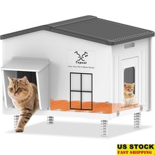 Heated Outdoor Cat House Insulated Weatherproof Shelter W/ Escape Door White