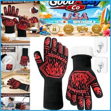 BBQ Gloves 1472F Heat Resistant Anti Slip Aramid Fiber Grill Mitts Red 13.8