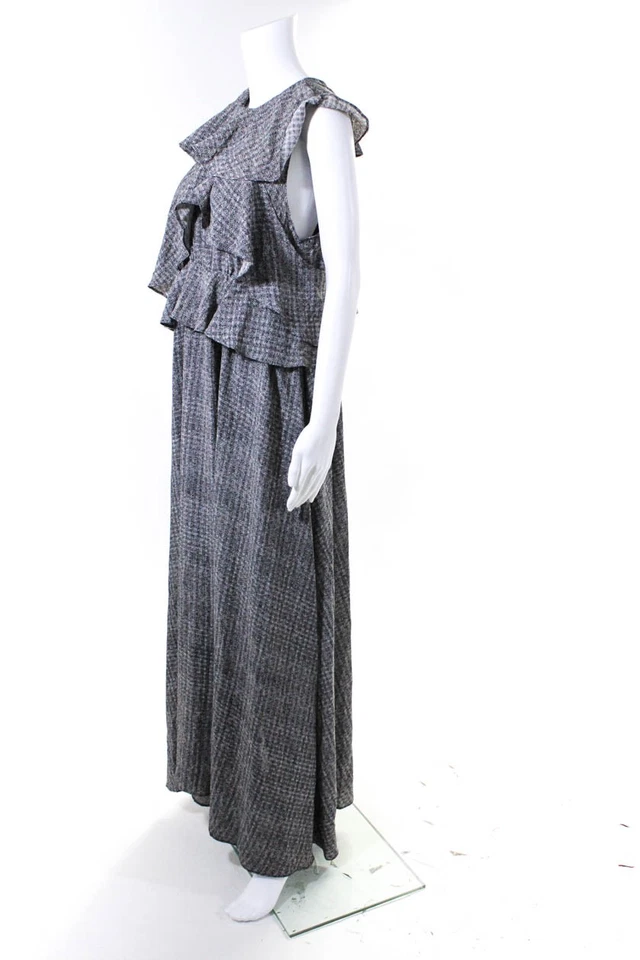 Vestido largo gris negro estampado con volantes cuello redondo sin mangas TOV para mujer talla IT 40 Foto 2 de 4