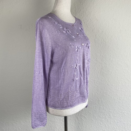 Lord & Taylor S Strickjacke Lavendel Lila Bestickt Blumen Cottagecore Fee - Bild 3 von 4