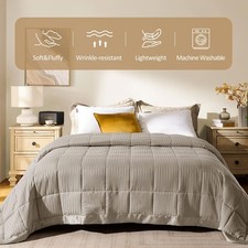 King Size Blanket with Satin Trim Lightweight Down Alternative Sand 108 X 90 In