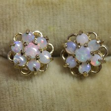 Vintage 9ct Yellow Gold Fiery Opal Cluster Earrings - 8mm Diameter