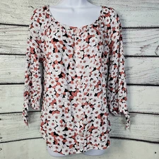 I.N. Studio Women’s Floral Blouse Size Large Button Front 3/4 Sleeve Top Rayon