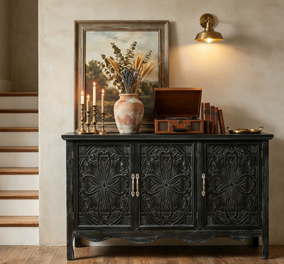 49'' Retro Vintage Style Buffet Credenza Cabinet Carved Doors Console Buffet
