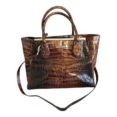 Claudia Firenze Crocodile Embossed Italian Leather Tote Satchel Bag Dark Brown
