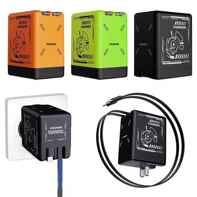 2 in 1 Gan Charger(Type C/L), 120W Compatible Fast, Retractable Wall NEW