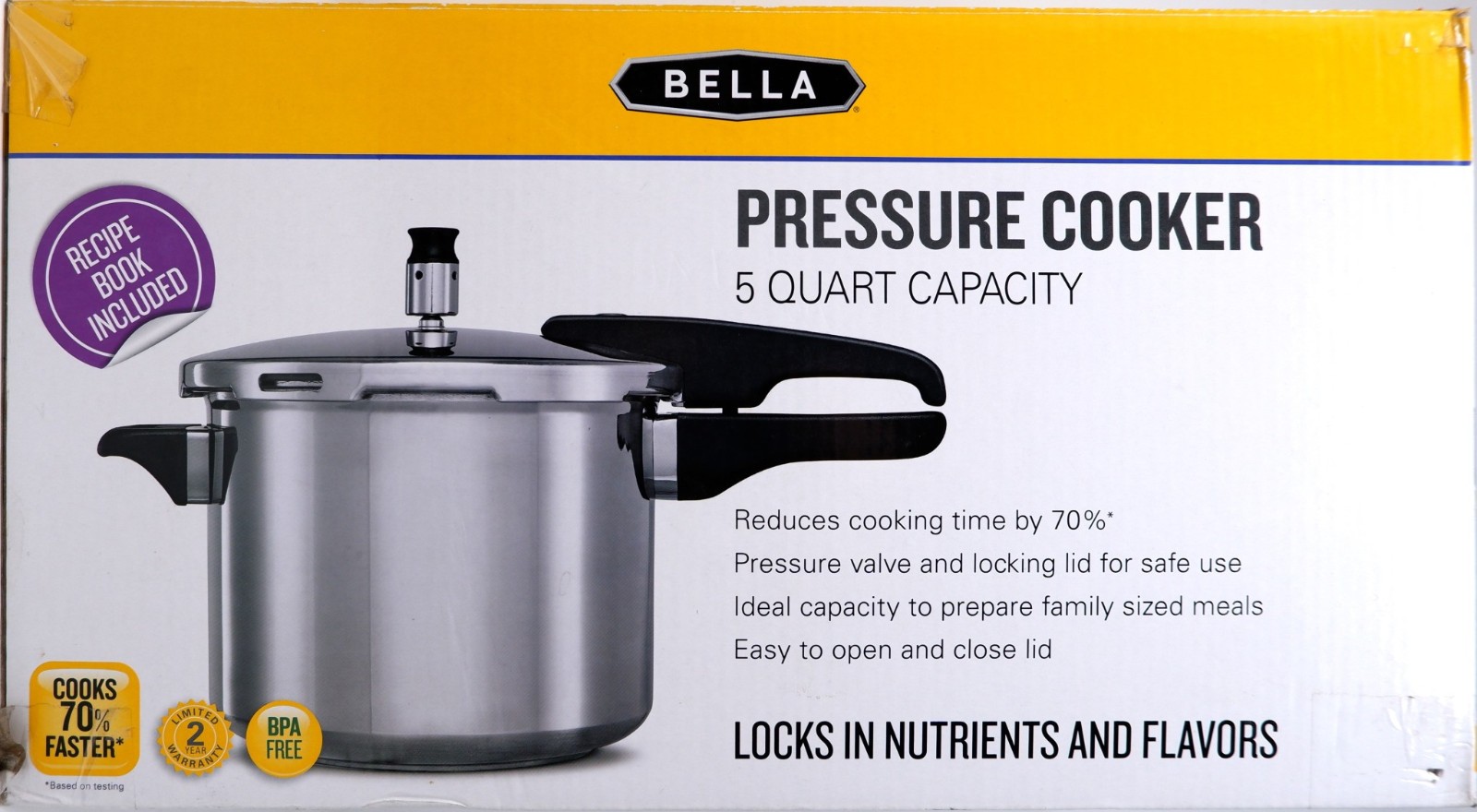 BELLA JY-PC2OUS 5 QUART STOVE-TOP ALUMINUM PRESSURE COOKER, 