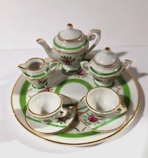Vintage Miniature ROSE Tea Set Fine Japanese Porcelain Dollhouse Decor