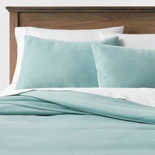 Full/Queen Lustrous Velvet Duvet Cover Sham Set Light Teal Blue -