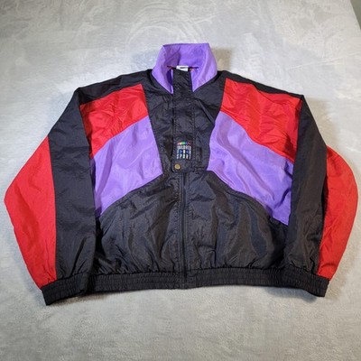 Puma Jacket Mens Medium Black Red Purple Tailored For Sport Retro Windbreaker