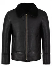 Men's Black B3 RAF Flight Bomber Aviator Real Sheepskin Faux Fur Leather Jacket