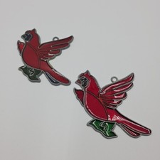 Red Cardinal Stained Glass Bird Pair Ornament 3"X 3" EUC