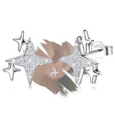 Silver Star Stud Earrings for Teen Girls Women - Sterling Silver Star Shaped Ear